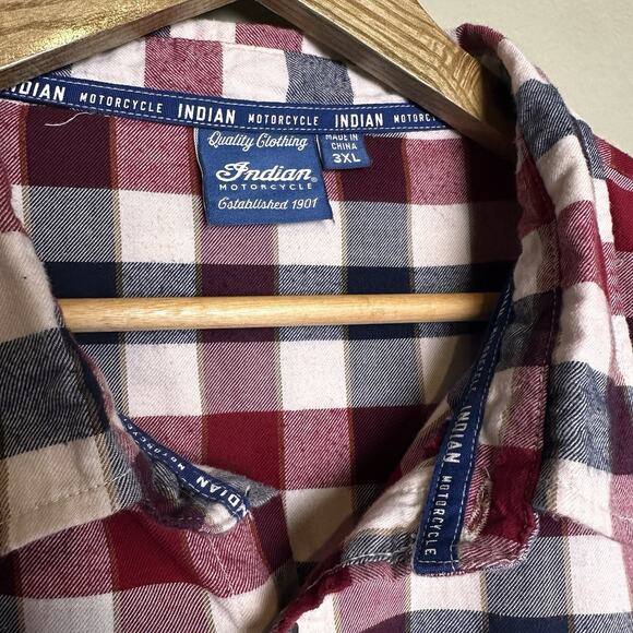 Indian Motorcycle Flannel Shirt 3XL Red Plaid Authentic Excellent - Picture 5 of 16